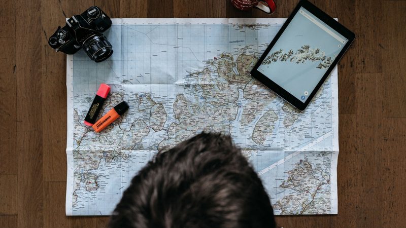 travel plan map tablet camera