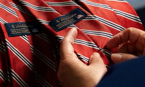 brooks brothers tie factory red tie with blue stripes hand made
