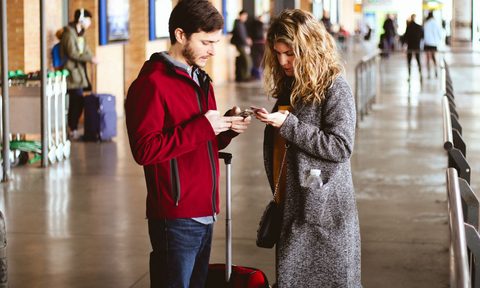 Airport air travel couple suitcase