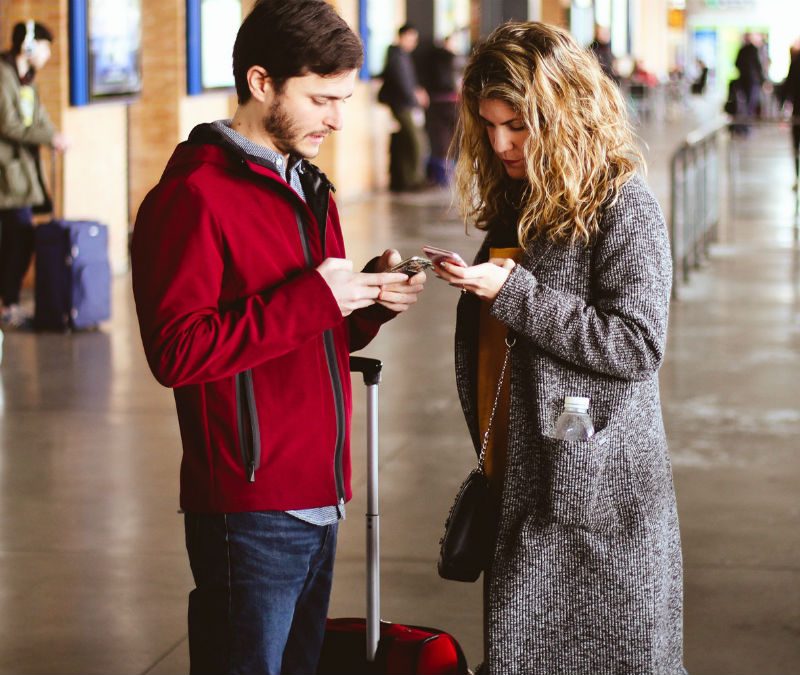 Airport air travel couple suitcase