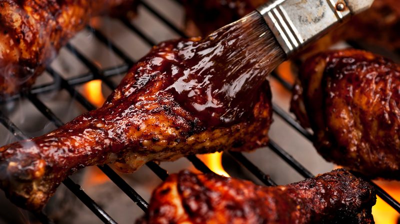 Cherry bbq sauce on chicken.