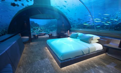 sleep with the fishes at worlds first two story underwater hotel suite conrad rangali undersea king guest 2 hr