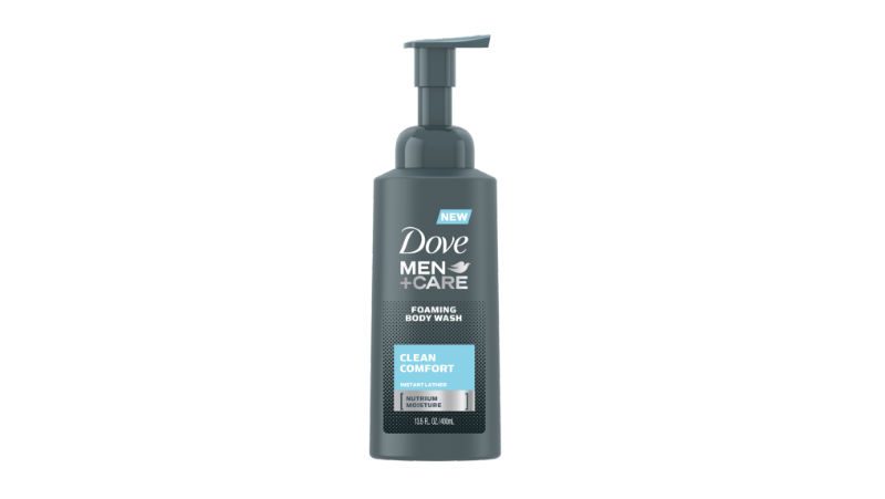Dove Men Care Clean Comfort Foaming Body Wash.