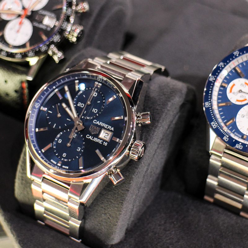 Tag Heuer watches on display