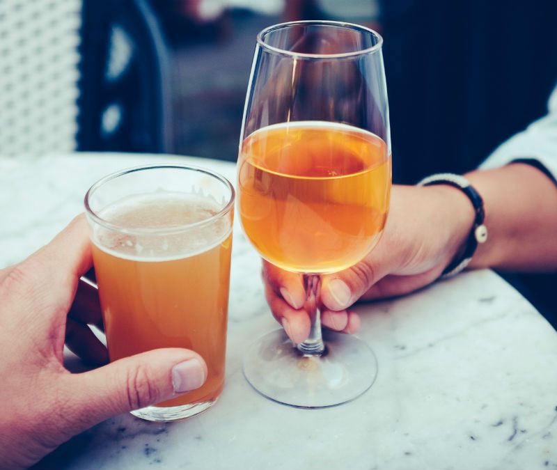 Beer and wine glass cheers