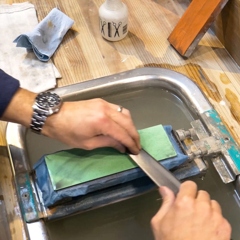 Sharpening a knife at the Portland Knife House