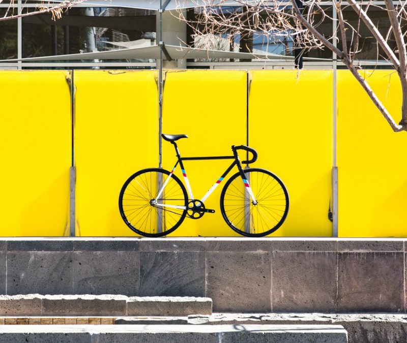 A parked commuter bike.