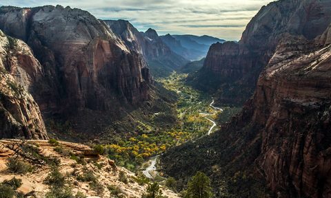 A majestic view of Zion National Park Angels Landing in Utah.