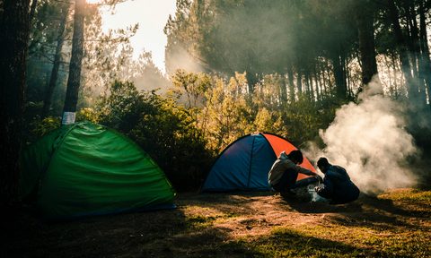 A camping setup with tents