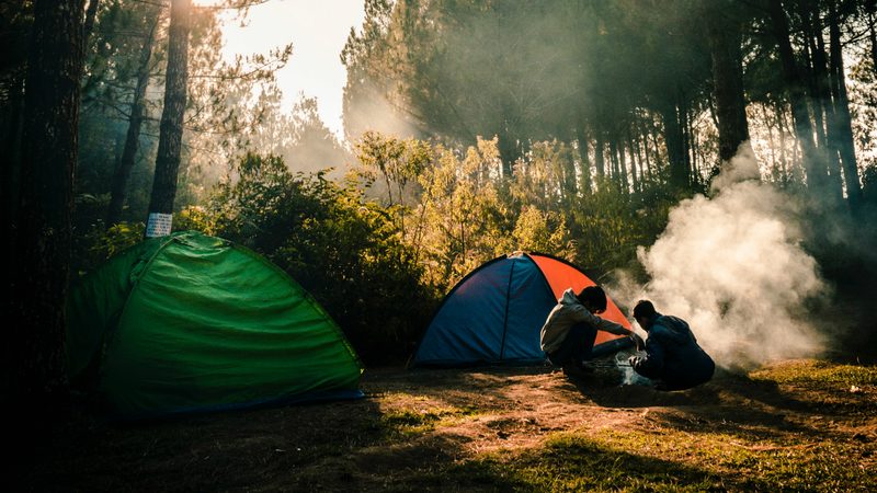 A camping setup with tents