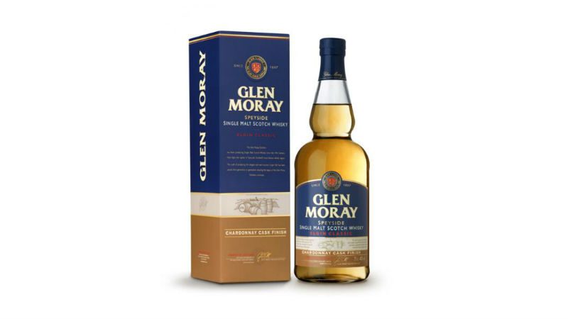 A bottle and it's box packaging of GLEN MORAY CHARDONNAY CASK.