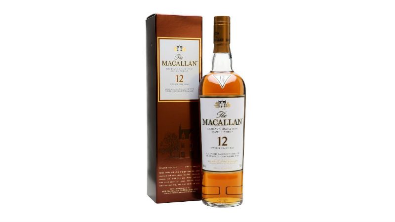 A bottle of The Macallan 12 Year and it's corresponding box packaging.