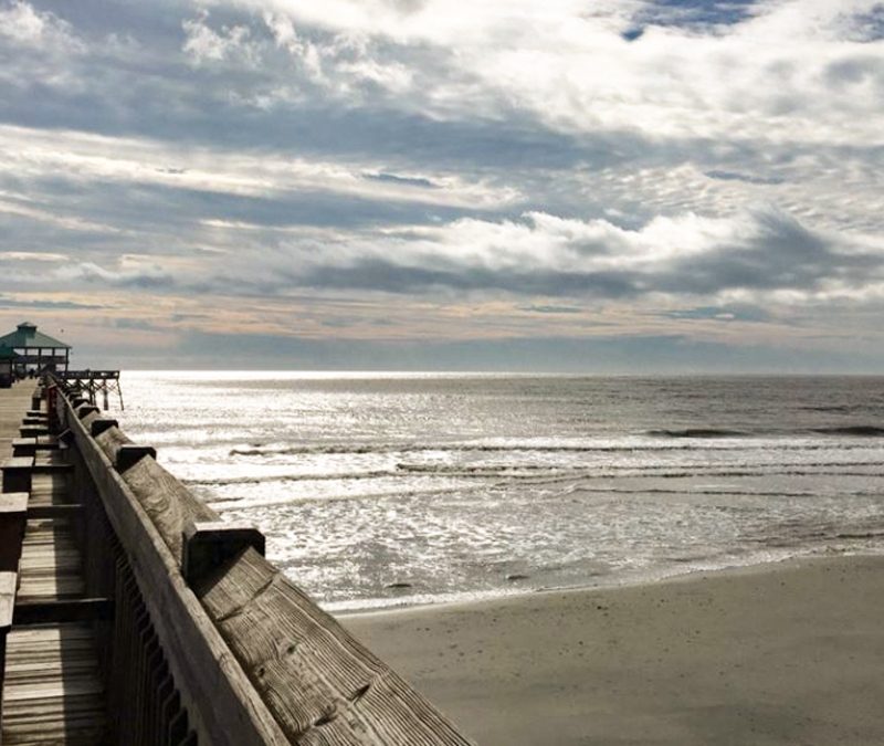 Looking down the pier at South Carolina's Folly Beach.