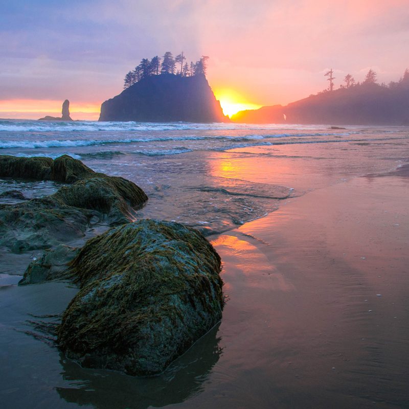 Sunset over Second Beach on Washington's Olympic Coast.