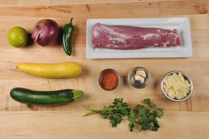 chimichurri pork tenderloin with zucchini and yellow squash