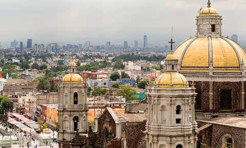Mexico City skyline Guadalupe Basilica Church