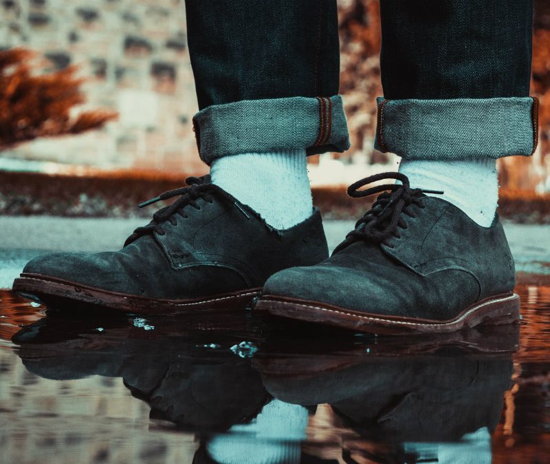 Suede shoes in standing water