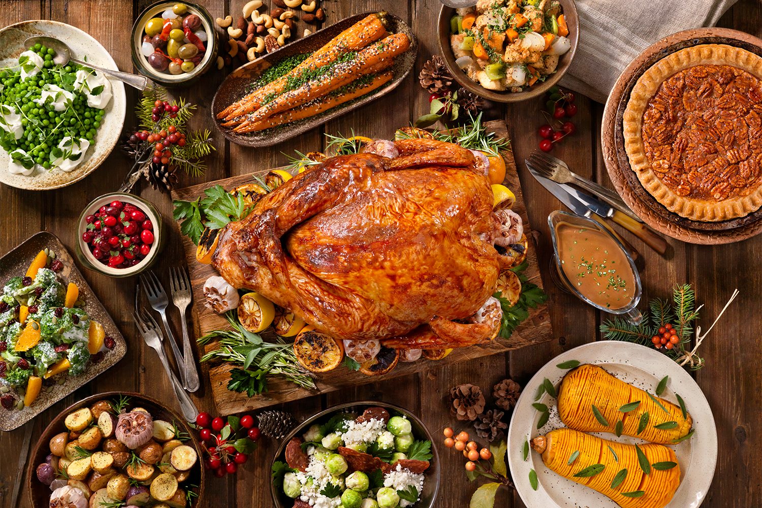 Turkey dinner spread close-up