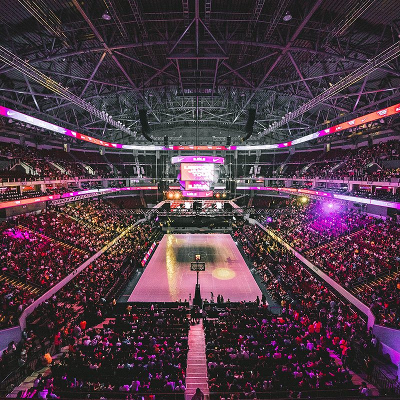 A view of an NBA basketball court stadium.