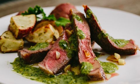 ribeye steak roasted potatoes chimichurri sauce