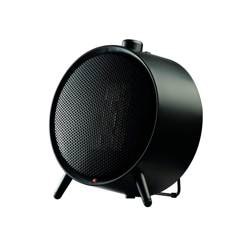 A black Honeywell UberHeat Ceramic Heater on plain background.