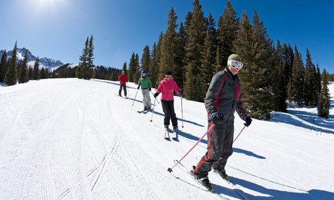 Group of skiiers learning to sk