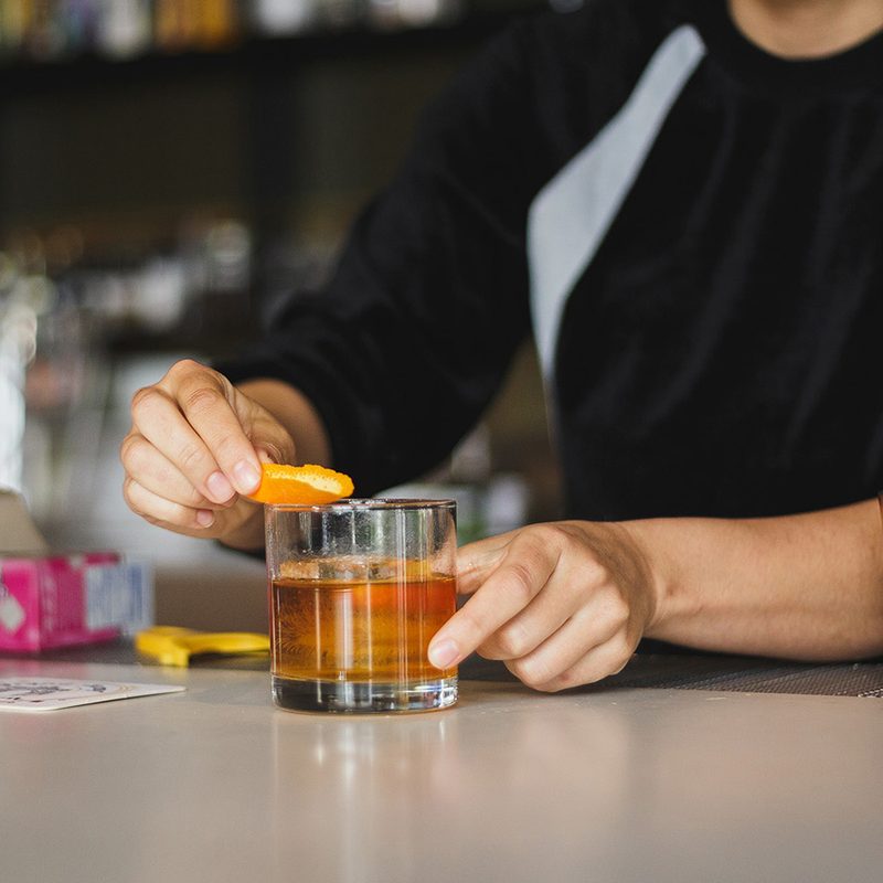Making an old fashioned cocktail