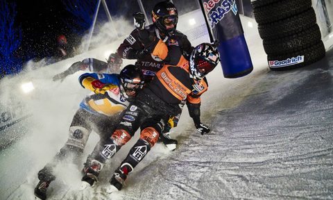 downhill ice cross racing red bull crashed cameron naasz marco dallago  aut usa kyle croxall can scott