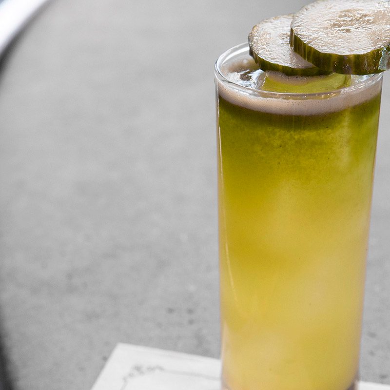 A tall glass of the mocktail Cucumber Quencher from Hotel Hugo.