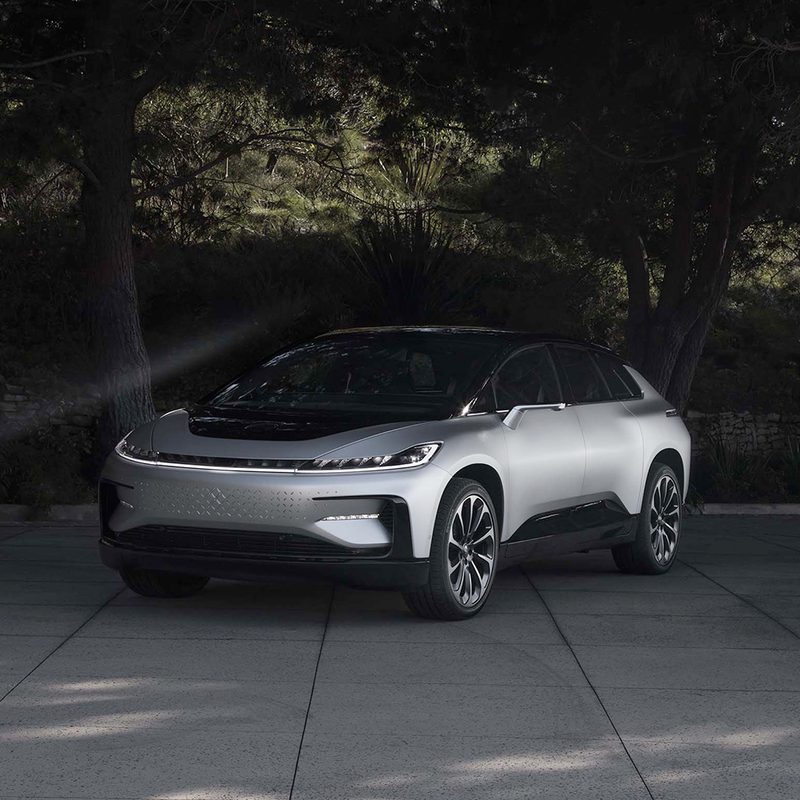 Concept shot of Faraday Future FF91 luxury electric crossover.