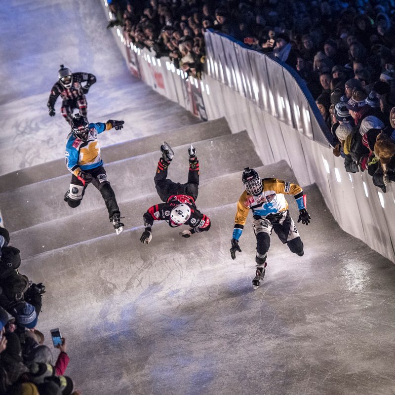 downhill ice cross racing red bull crashed cameron naasz luca dallago aut