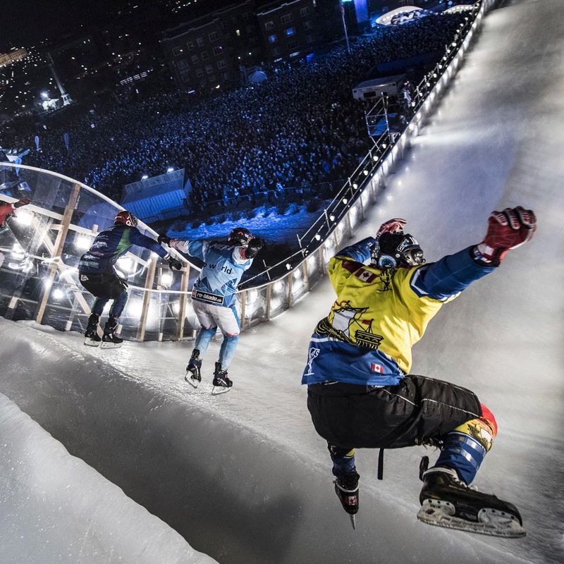 downhill ice cross racing red bull crashed cameron naasz patrik merz sui samuel nadeau can maxwell dunne usa derek wedge