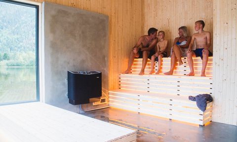 People using a sauna.