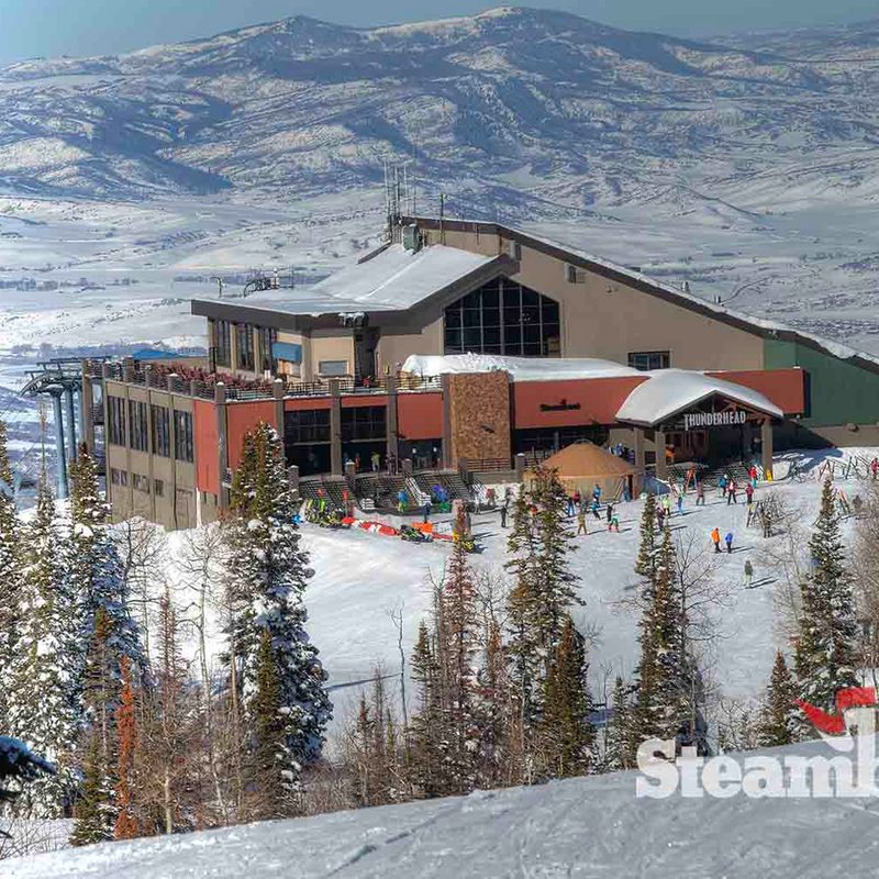 Steamboat resort surrounded by snow-covered mountains