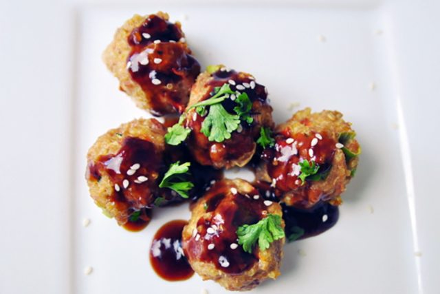 TURKEY QUINOA MEATBALLS WITH KOREAN BBQ SAUCE