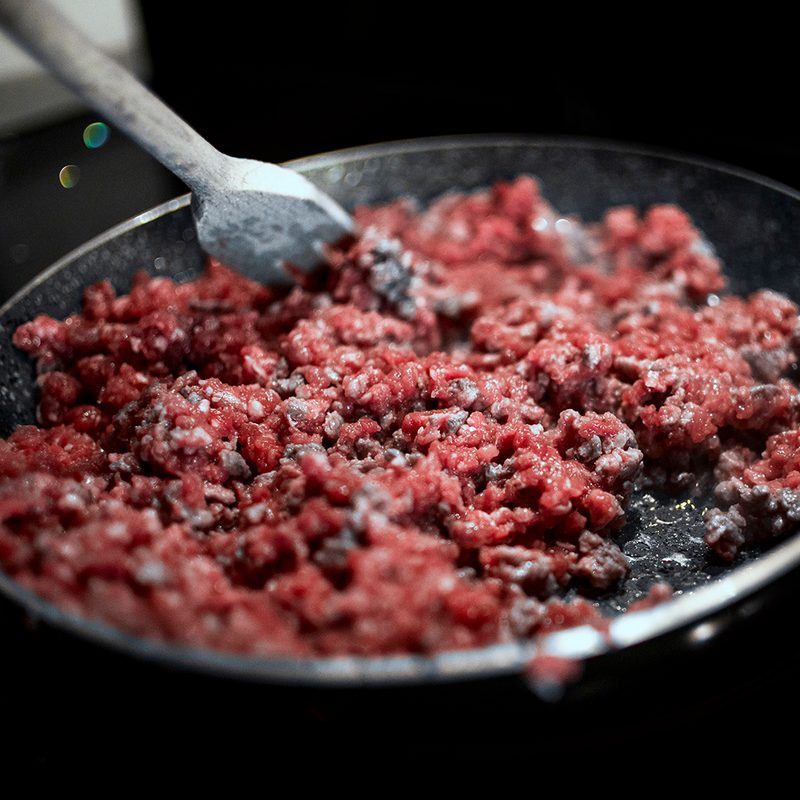Cooking ground beef in a pan