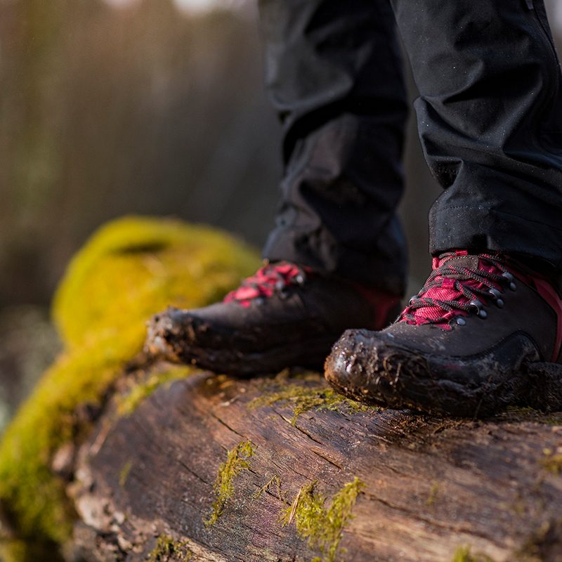Dirty, muddy hiking boots