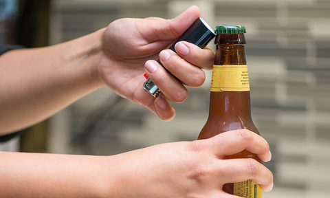 Opening a bottle with a lighter