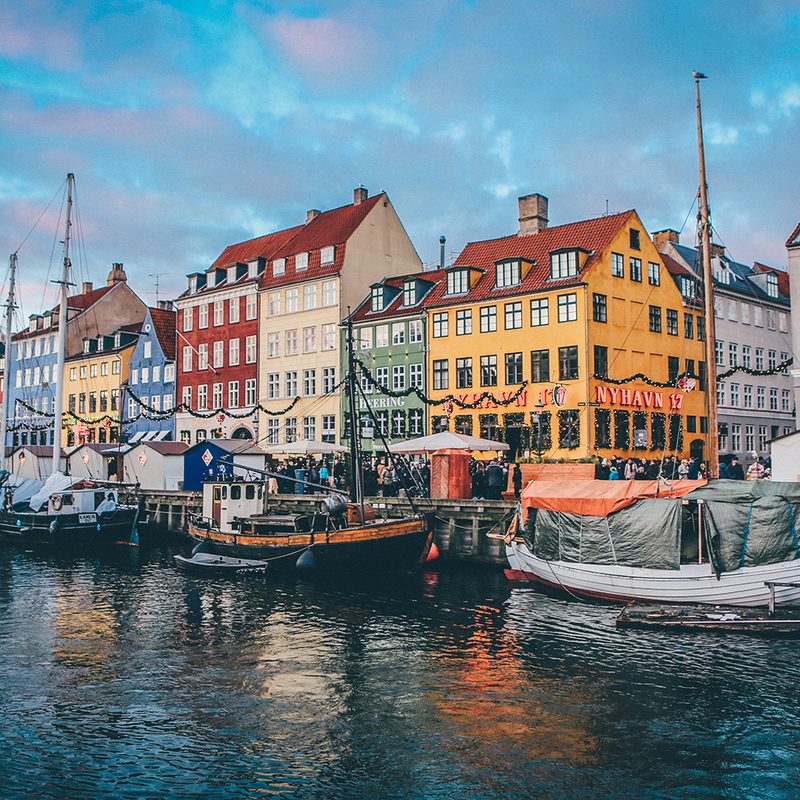 Buildings of Copenhagen, Denmark viewed from the water.