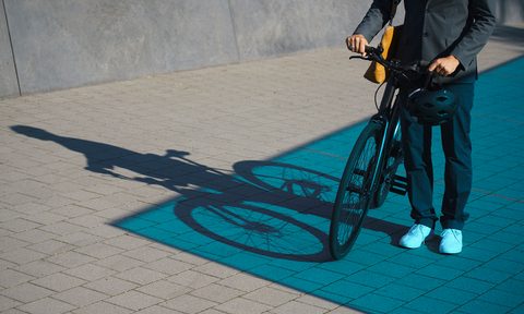 e bike commute man suit