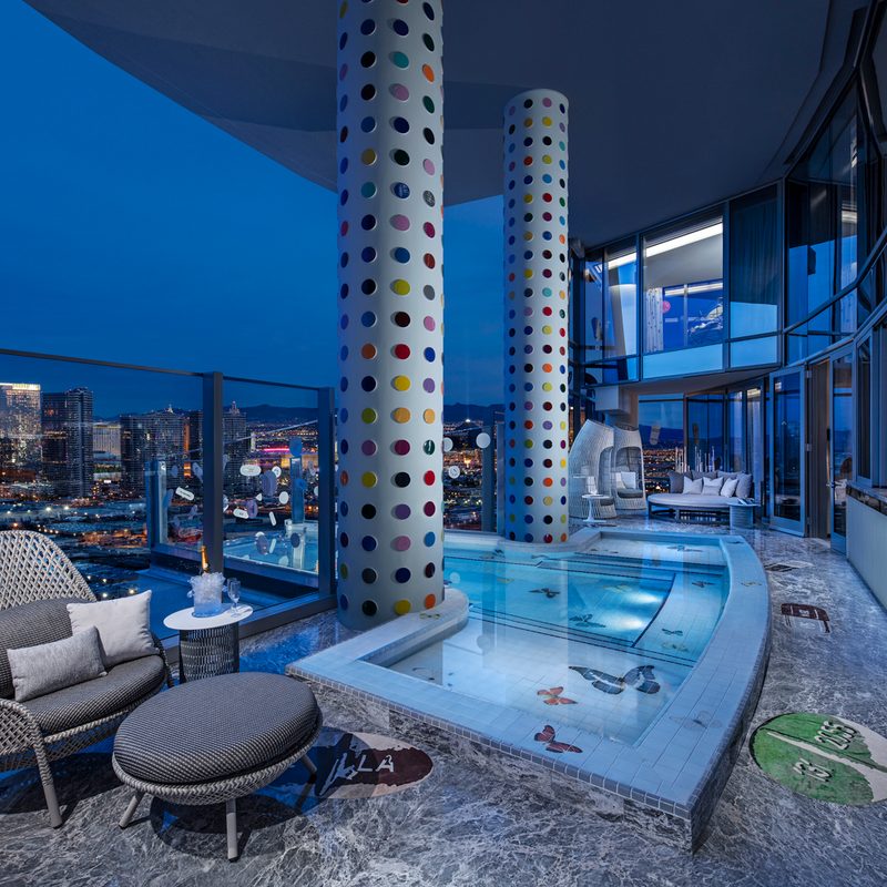 this 100000 a night vegas hotel suite is the worlds most expensive empathy designed by damien hirst balcony  pool