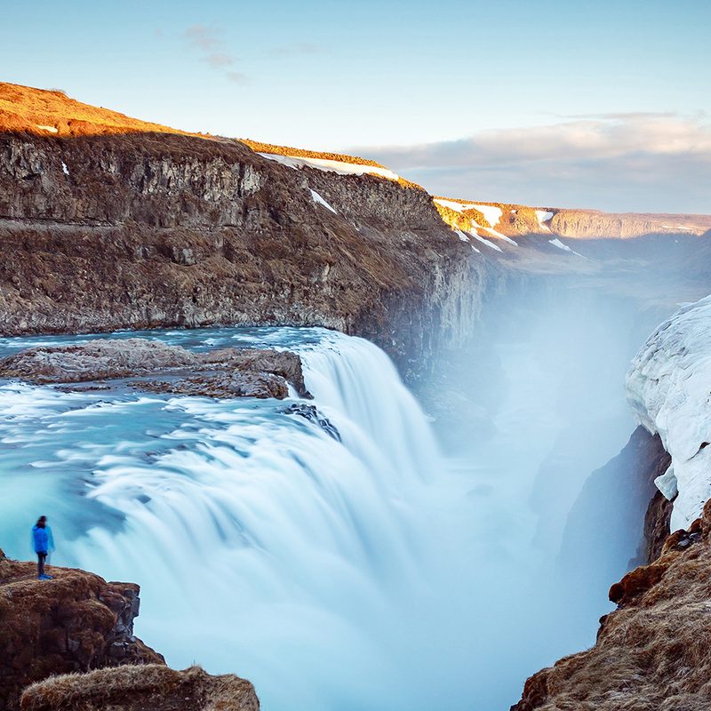 A view of the Gullfoss Falls in Iceland.