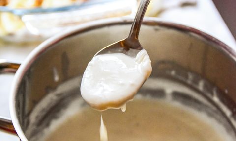 Bechamel sauce over lasagna