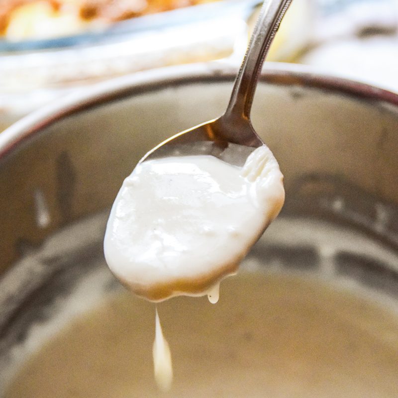 Bechamel sauce over lasagna