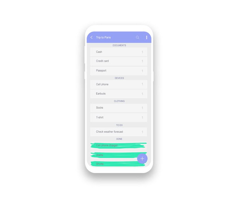 The packing phone app Easy Pack.