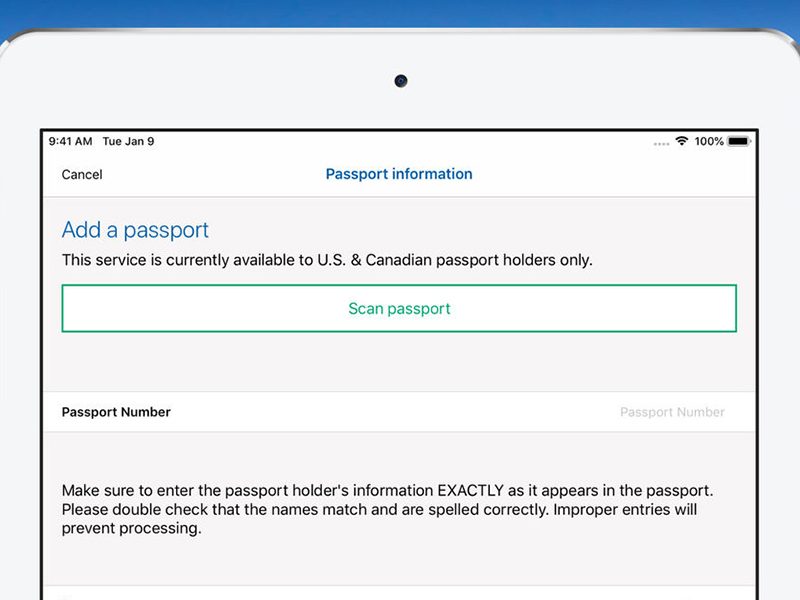 The "add a passport" feature of Mobile Passport.