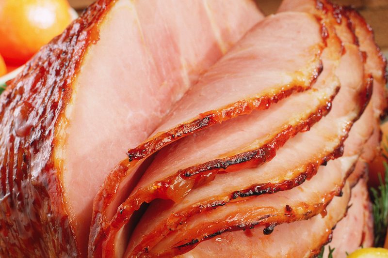 up close view of sliced ham