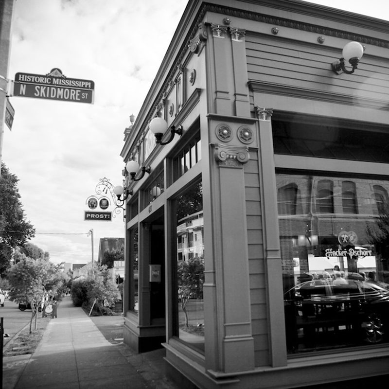 Prost! in N Skidmore St captured in black and white.