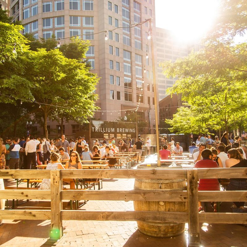 Bright and sunny day at Trillium Garden in Boston.