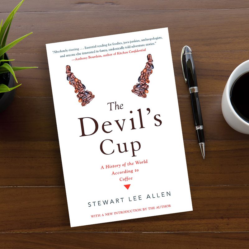 The Devil’s Cup by Stewart Lee Allen on a wooden table.